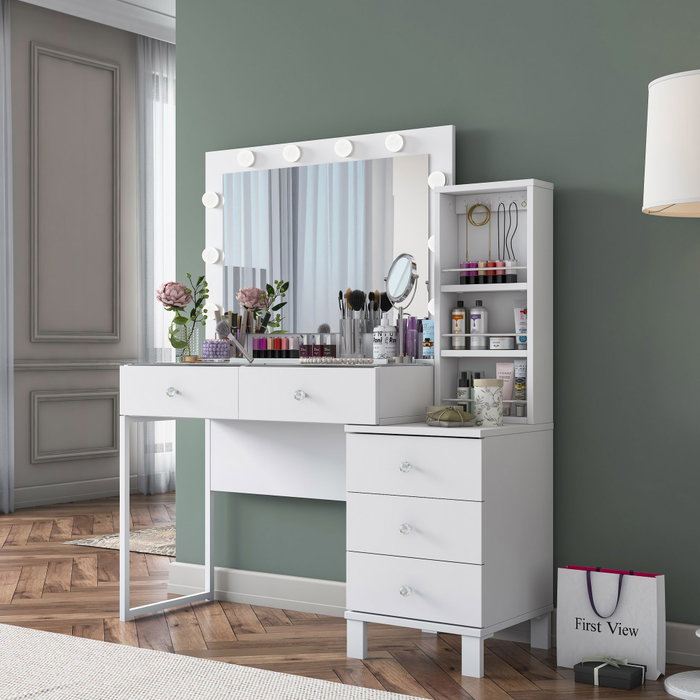 Hanah Home Mesa de Maquillaje Blanca con 10 Focos